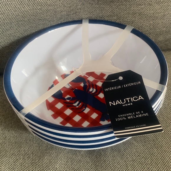 NEW NAUTICA Home Set of 4 100% Melamine Lobster Design Bowls - Picture 2 of 11